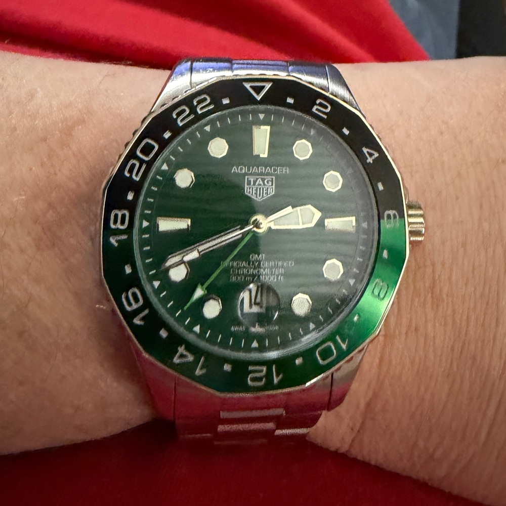 Tag Heuer Aquaracer GMT with Green and Silver Tones
